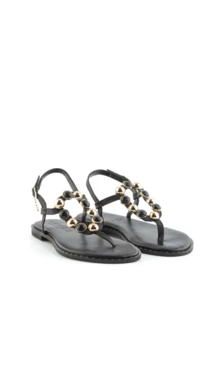 Sandàlies Caryatis Cuir Negre amb Pedres